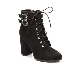 Madden Girl Klaim Black Block Heel Buckle Boots Size 8